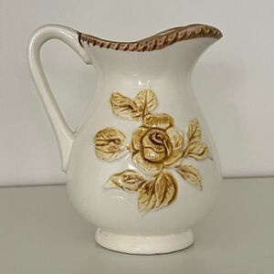 Japanese Vintage Small Bud Vase Pitcher Creamer Brown Floral 5" Ceramic